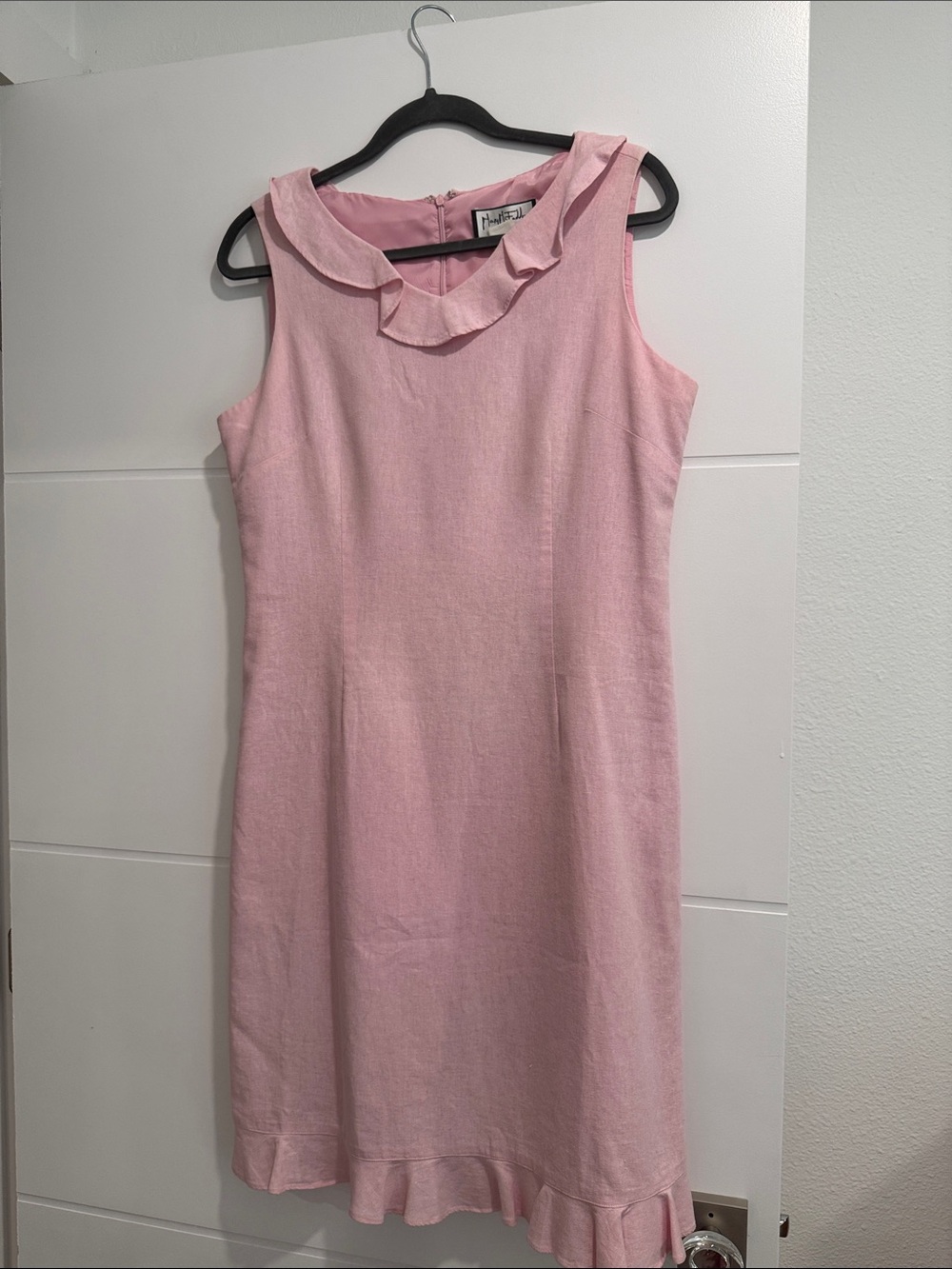Sleeveless Pink Linen Ruffle Hem Dress